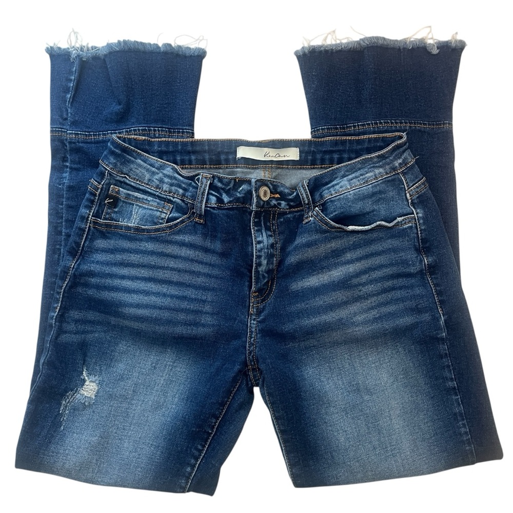 KanCan Dark Blue Stretch Distressed Cropped Flare Leg Jeans Sz 3/25 - Picture 2 of 7